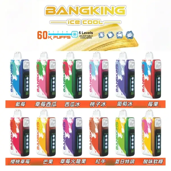 【12種口味】Bang King 60000口一次性電子煙|5檔調節涼度 極致冰爽超長續航體驗 王嘉爾同款 台灣現貨 【12種口味】Bang King 60000口一次性電子煙|5檔調節涼度 極致冰爽超長續航體驗 王嘉爾同款 台灣現貨
