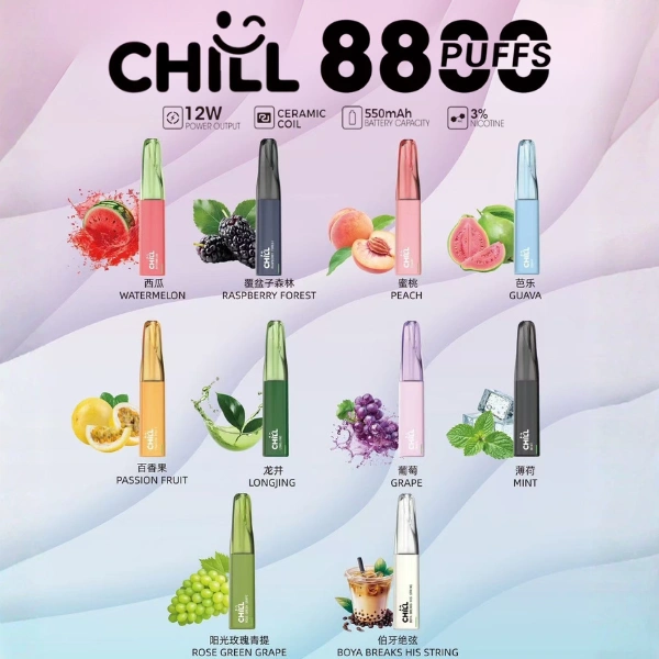 【10種口味】CHILL 拋棄式電子菸 8800口_8mL大容量煙油 一次性免充電 台灣現貨 【10種口味】CHILL 拋棄式電子菸 8800口_8mL大容量煙油 一次性免充電 台灣現貨
